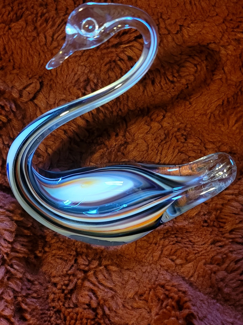 Gorgeous Decorative Handblown Glass Swan in Brown Blue Tans &  White
